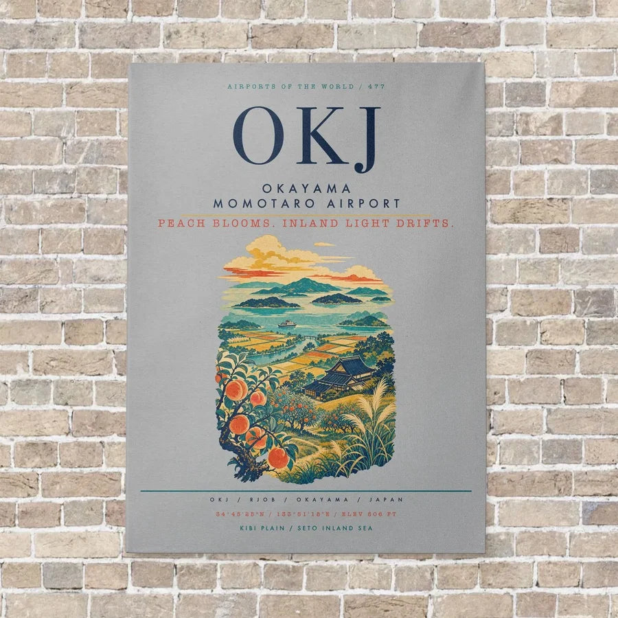 Okayama Momotaro Airport OKJ vertical canvas print - no frame - light gray background