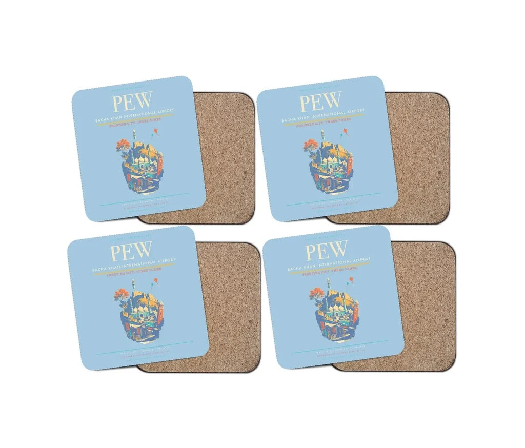 Bacha Khan International Airport PEW Coaster 4-Pieces-Set - Light Blue