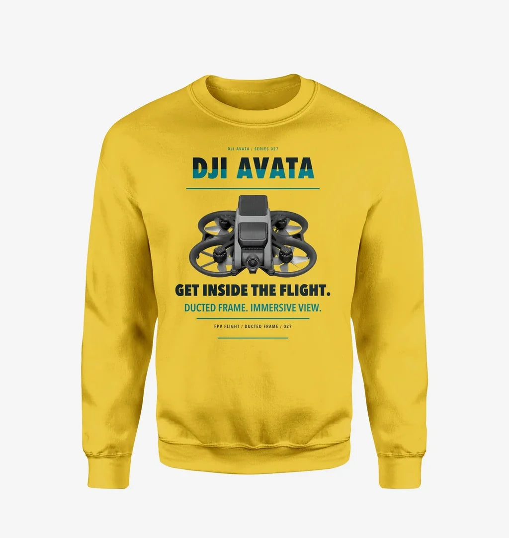 DJI Avata design on yellow sweatshirt