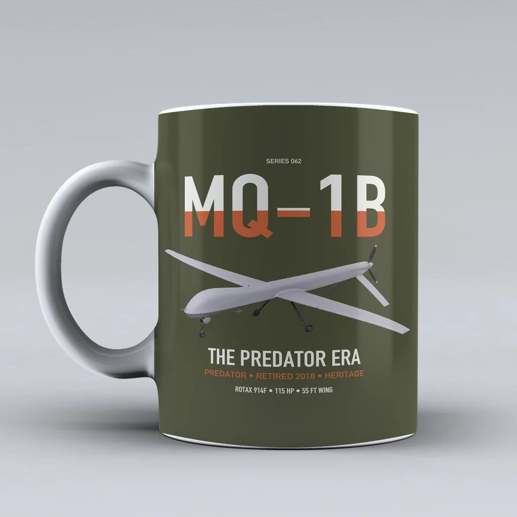 MQ-1B Predator design on green army ceramic mug, double-side print