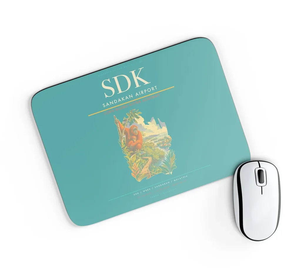 Sandakan Airport (SDK) design on turquoise rectangle mouse pad