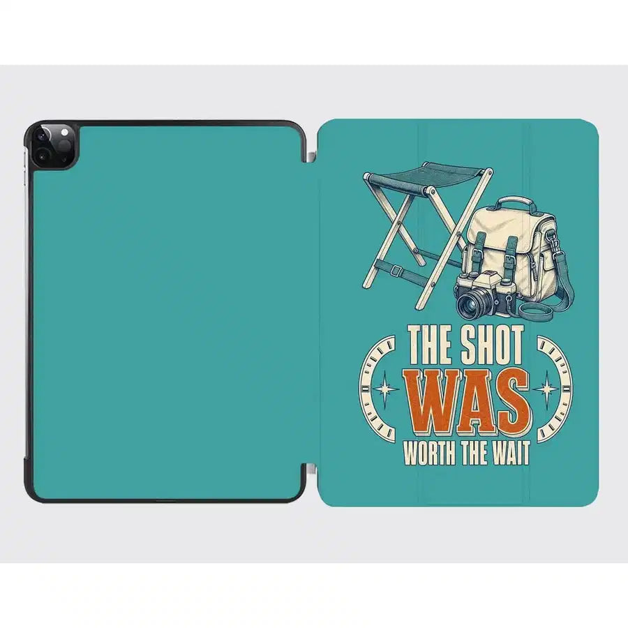 The Shot Was Worth The Wait design on turquoise ipad tablet case