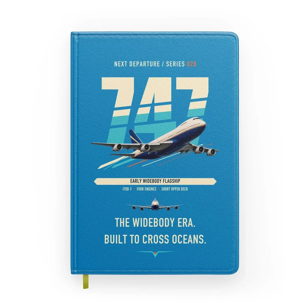 Boeing 747-200B design on turquoise notebook