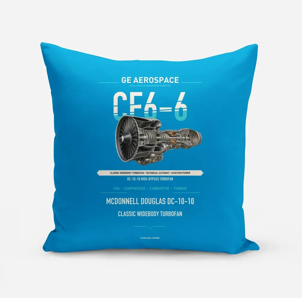 CF6-6 design on turquoise pillow