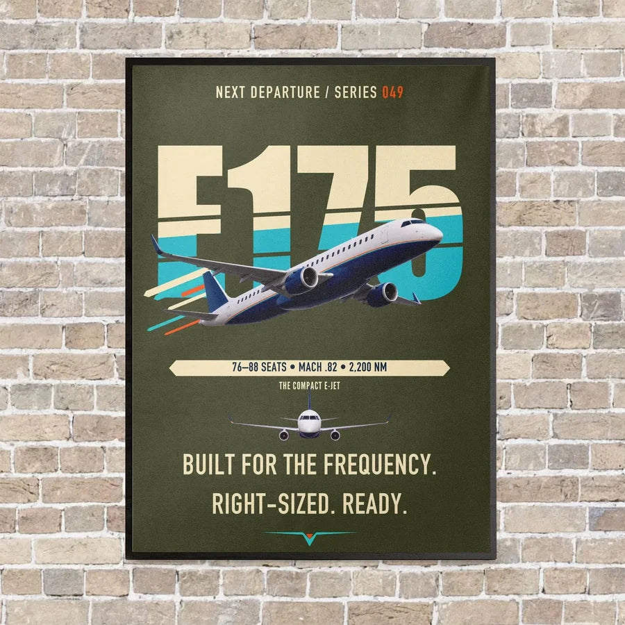 Embraer E175 vertical canvas print - framed - green army background