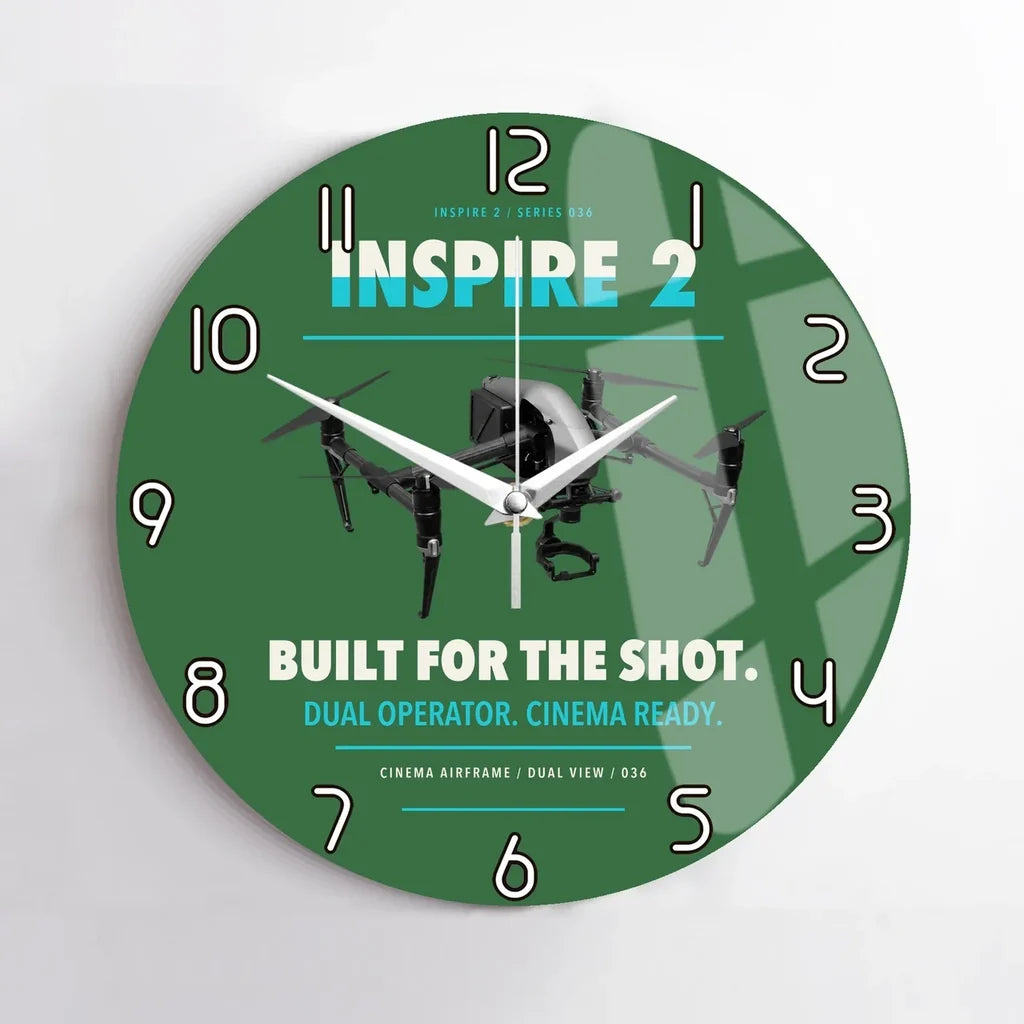 DJI Inspire 2 design on green no frame wall clock