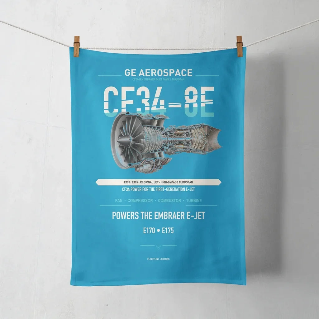 CF34-8E design on turquoise towel