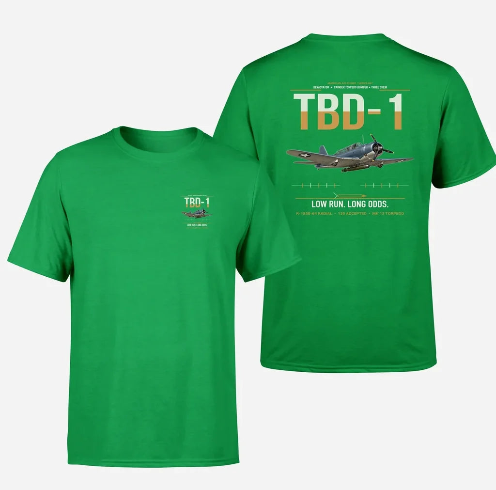 TBD-1 Devastator design on green double-side t-shirt, double-side print