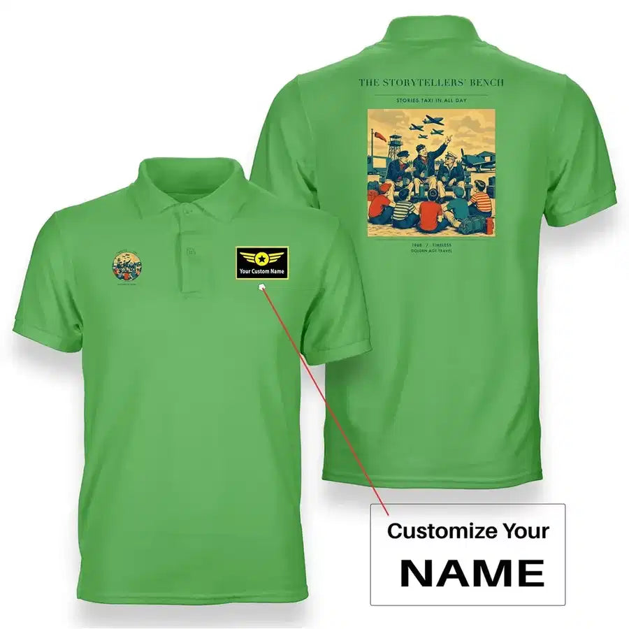 VINTAGE G4430 - The Storytellers' Bench - Double-Side Polo T-Shirt design on lightgreen+name