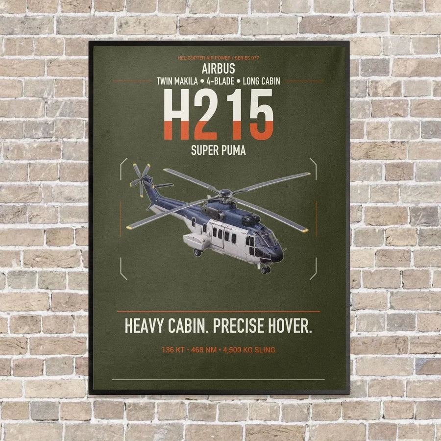Airbus H215 vertical canvas print - framed - green army background