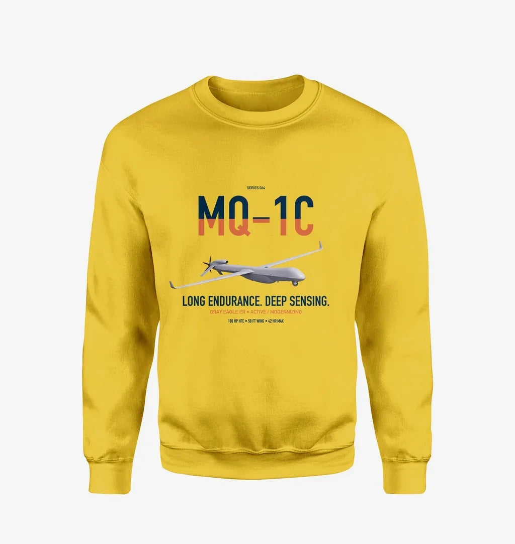 MQ-1C Gray Eagle ER design on yellow sweatshirt