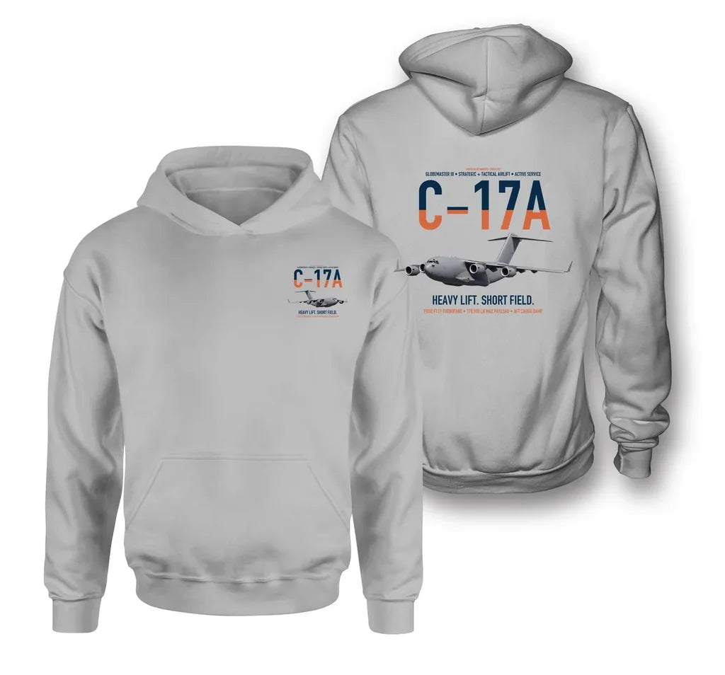 C-17A Globemaster III design on light gray double-side hoodie, double-side print