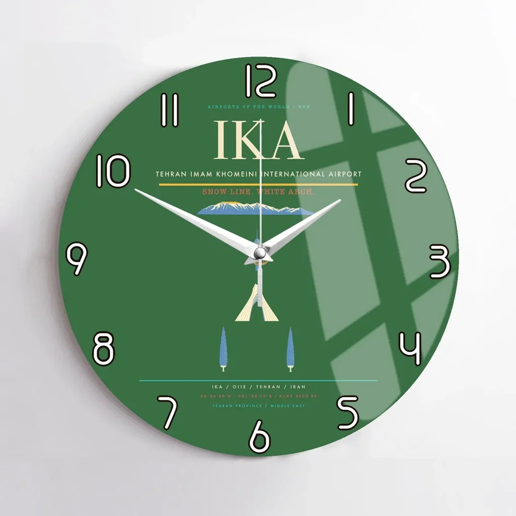 Tehran Imam Khomeini International Airport (IKA) design on green no frame wall clock