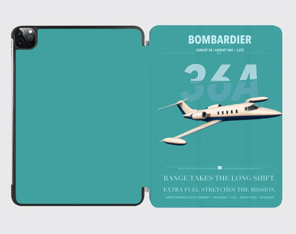 Bombardier Learjet 36A design on turquoise ipad tablet case