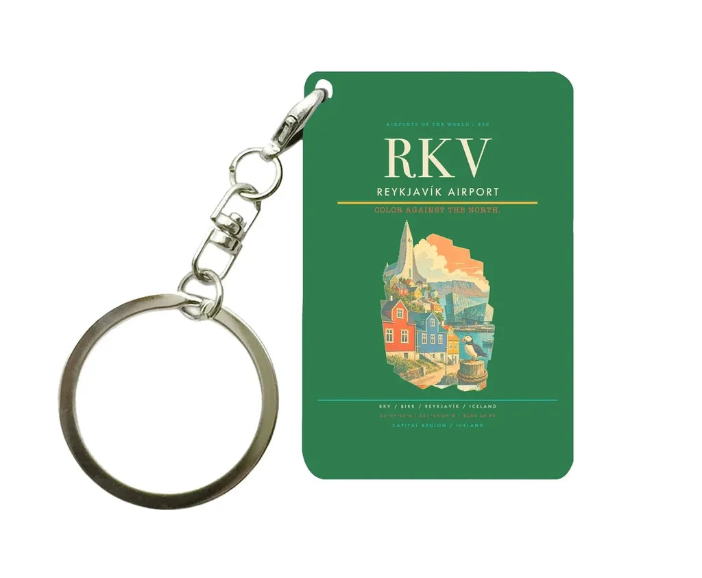 Reykjavík Airport (RKV) design on green key chain