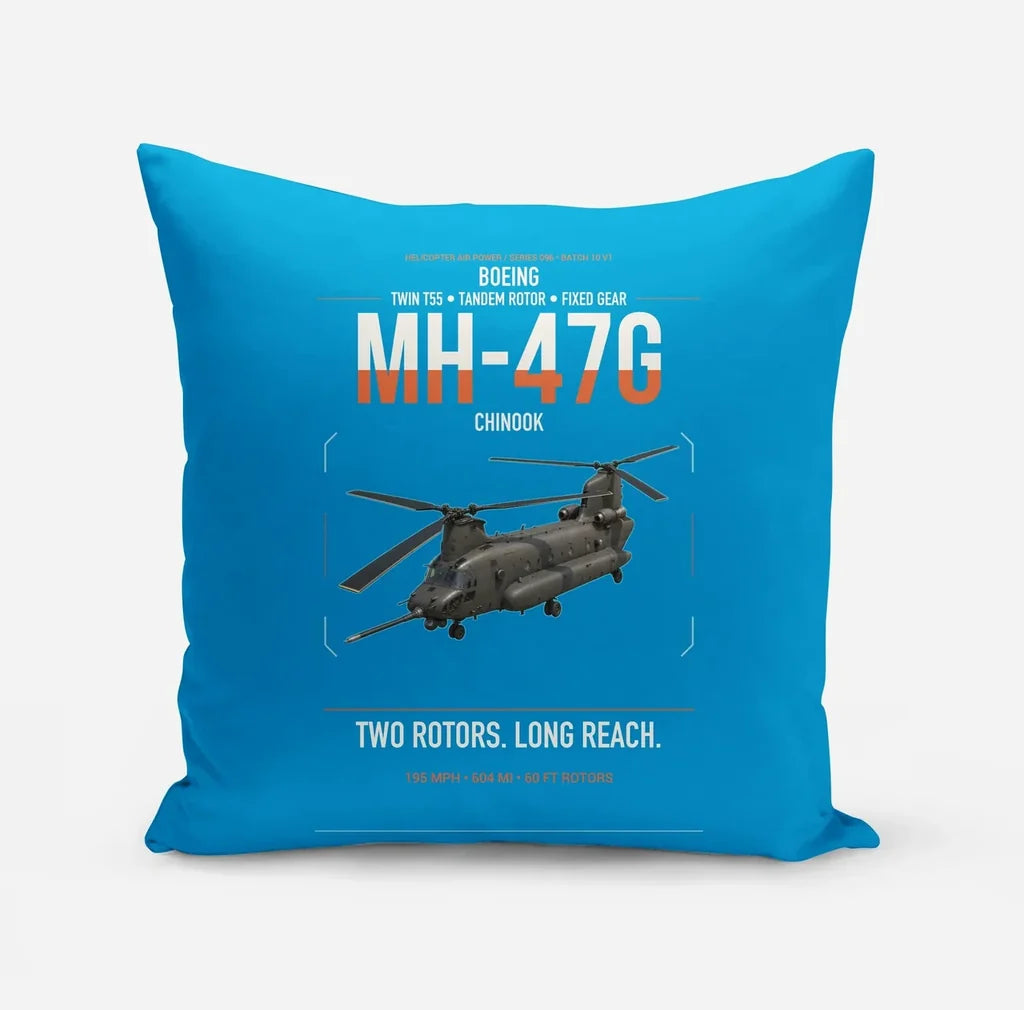 Boeing MH-47G Chinook design on turquoise pillow