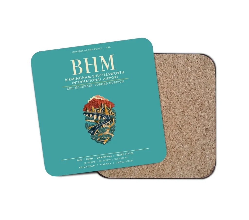 Birmingham-Shuttlesworth International Airport (BHM) design on turquoise 1 piece coaster
