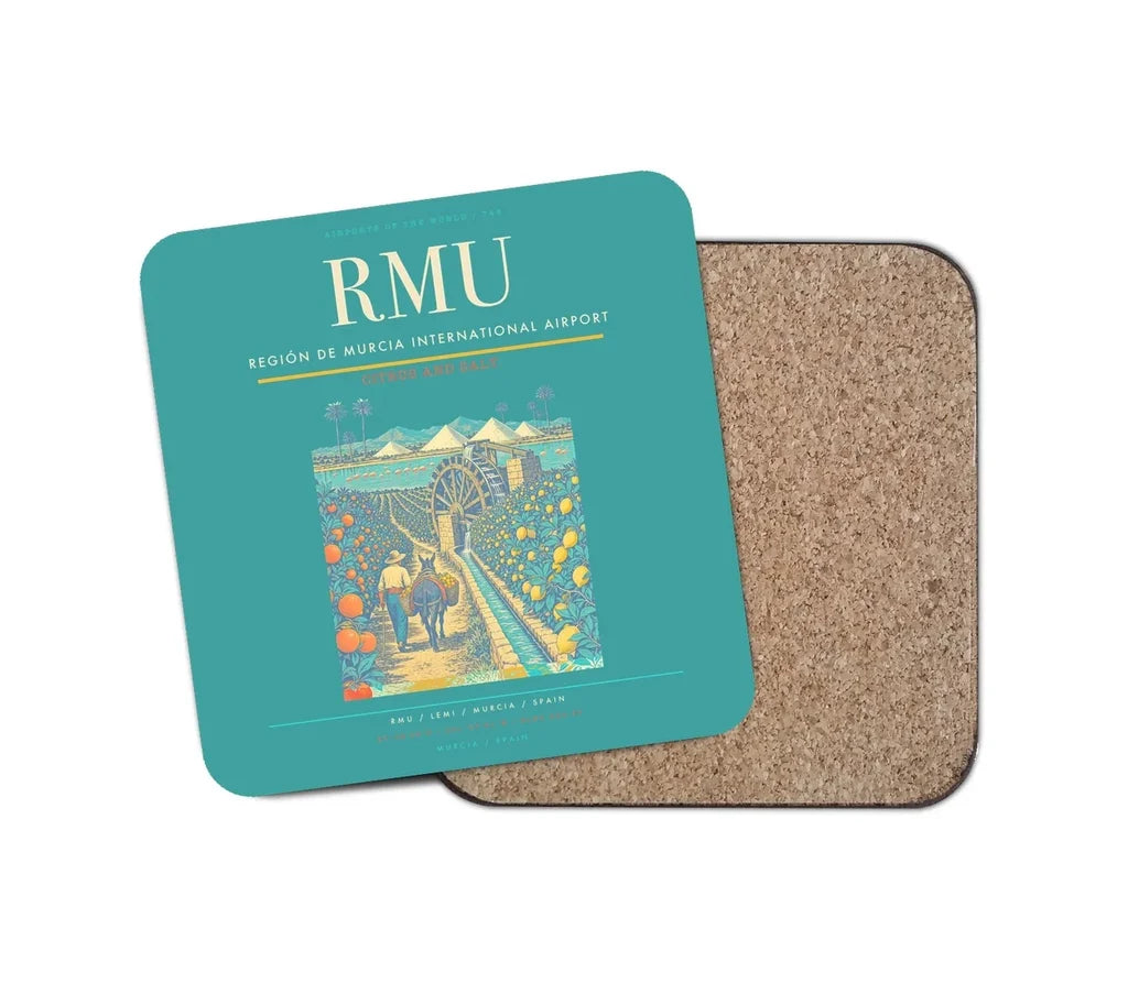 Región de Murcia International Airport (RMU) design on turquoise 1 piece coaster