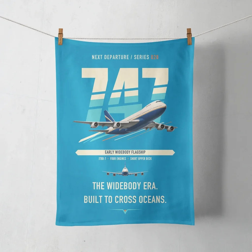Boeing 747-200B design on turquoise towel