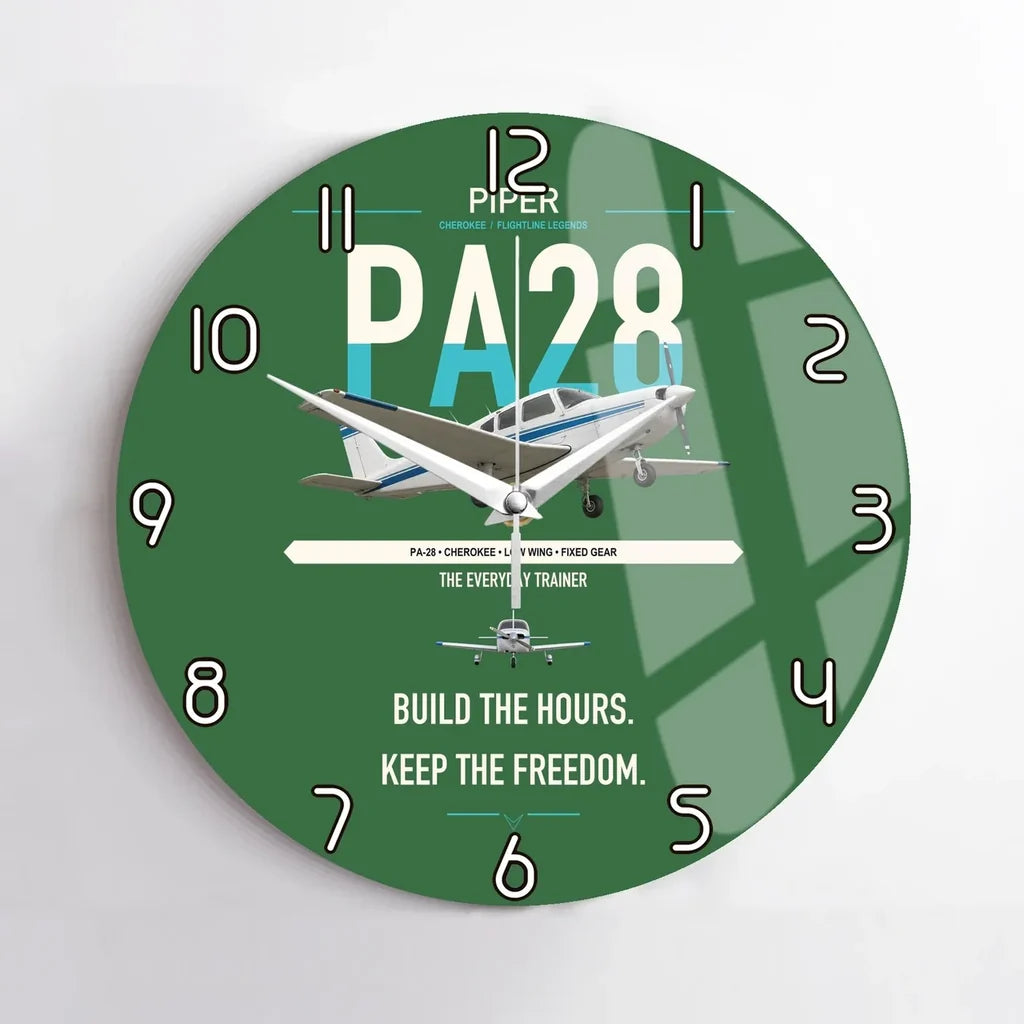 Piper PA-28 Cherokee design on green no frame wall clock