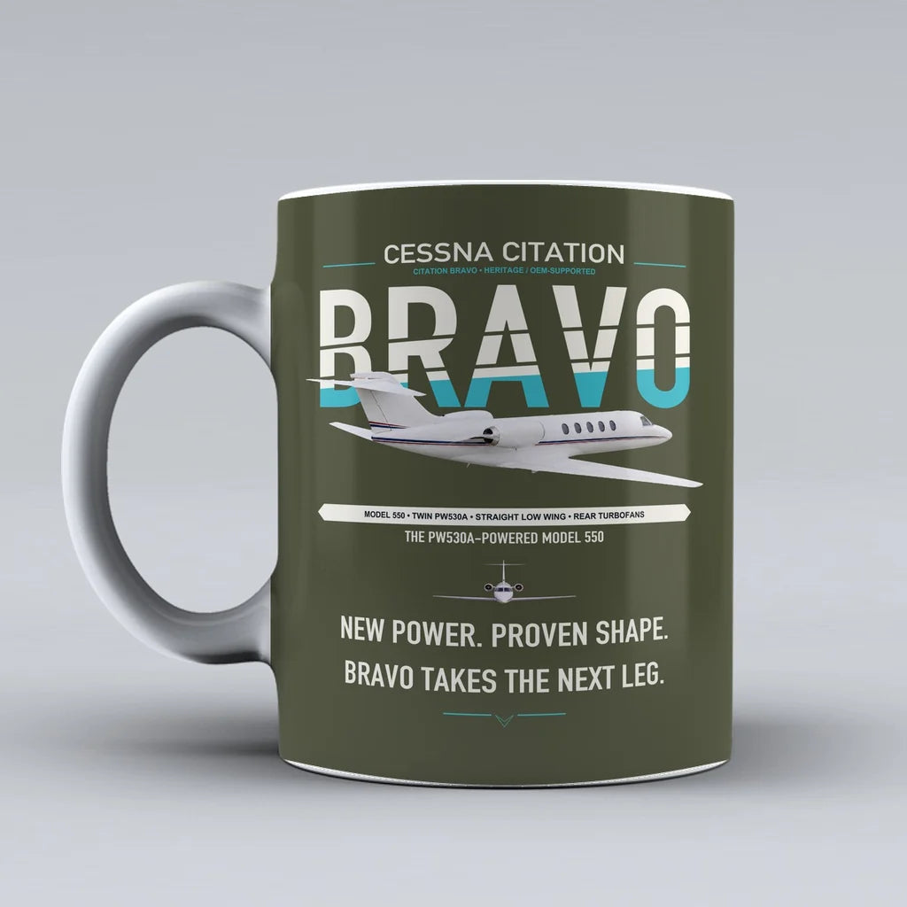 Cessna Citation Bravo design on green army ceramic mug, double-side print