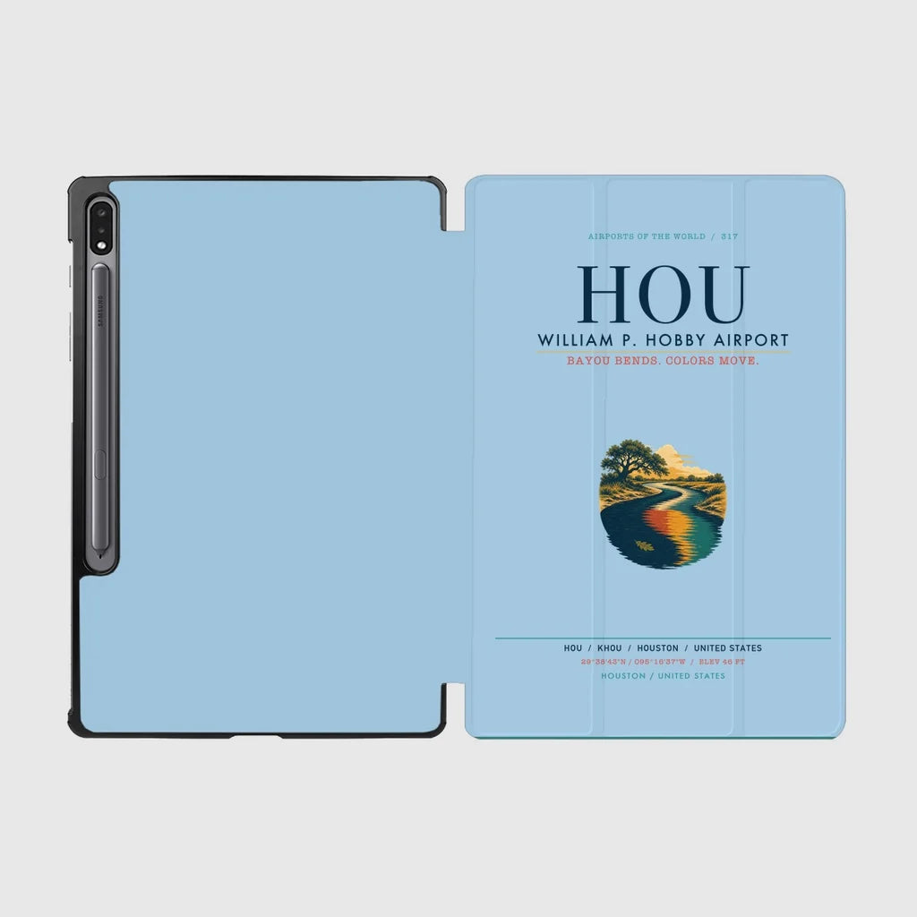 William P. Hobby Airport (HOU) design on light blue samsung tablet tablet case