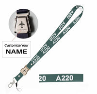 Thumbnail for Airbus A220 Flat Text seat belt lanyard - dark green with name