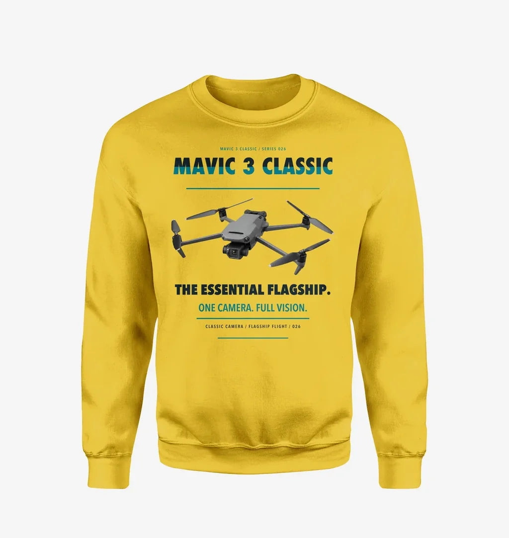DJI Mavic 3 Classic design on yellow sweatshirt