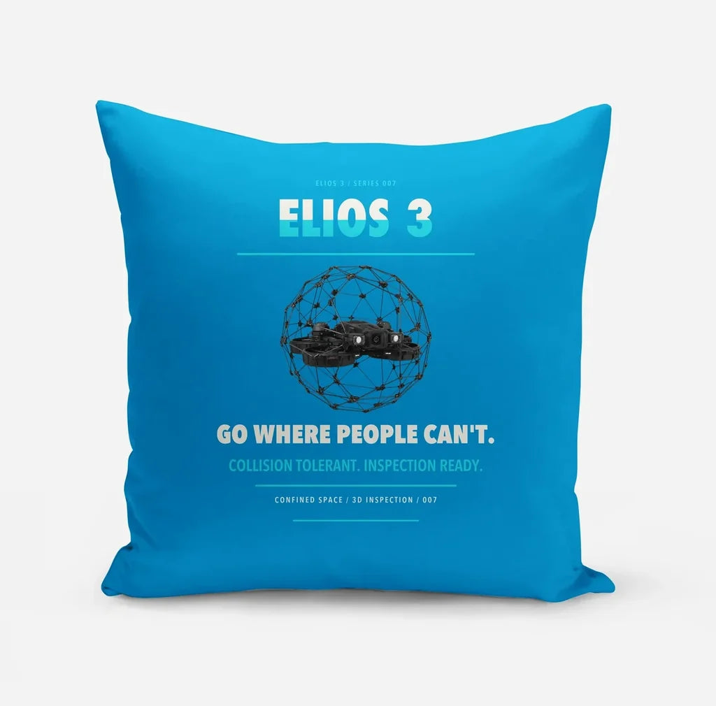 Flyability Elios 3 design on turquoise pillow