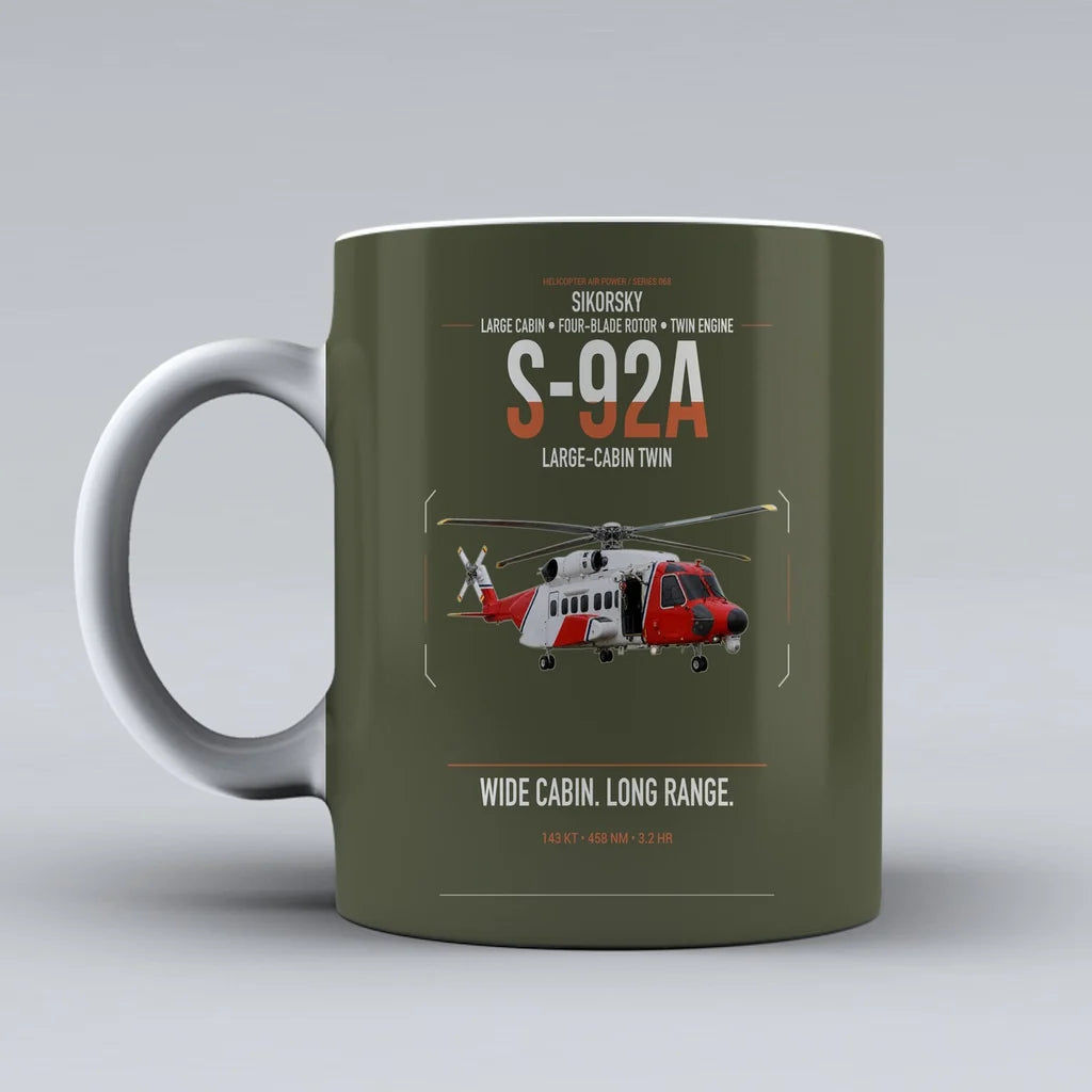 Sikorsky S-92A design on green army ceramic mug, double-side print