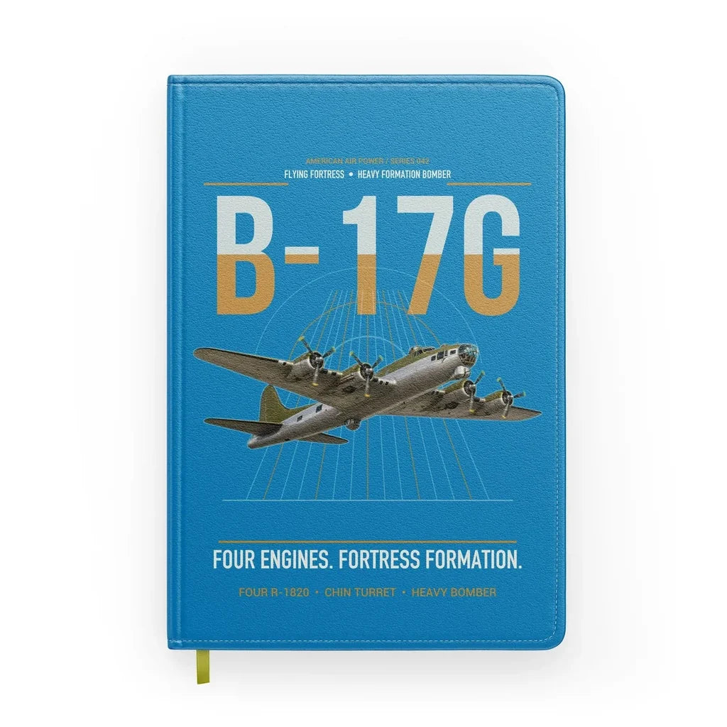 B-17G Flying Fortress design on turquoise notebook