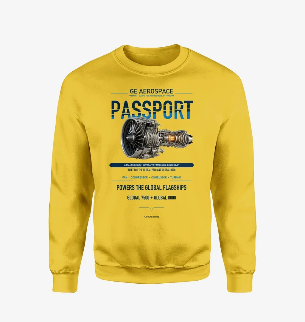 PASSPORT design on yellow sweatshirt