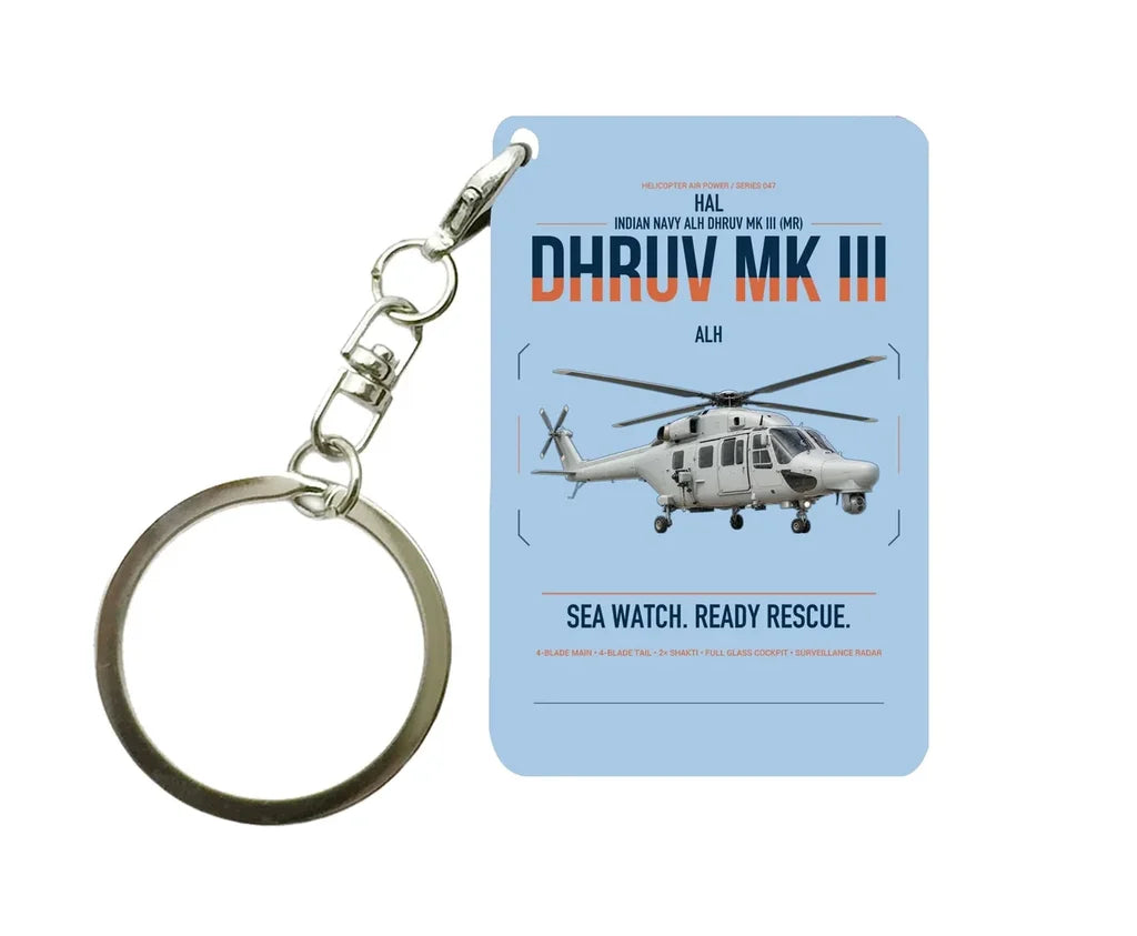 HAL ALH Dhruv Mk III design on light blue designed key chain, double-side print