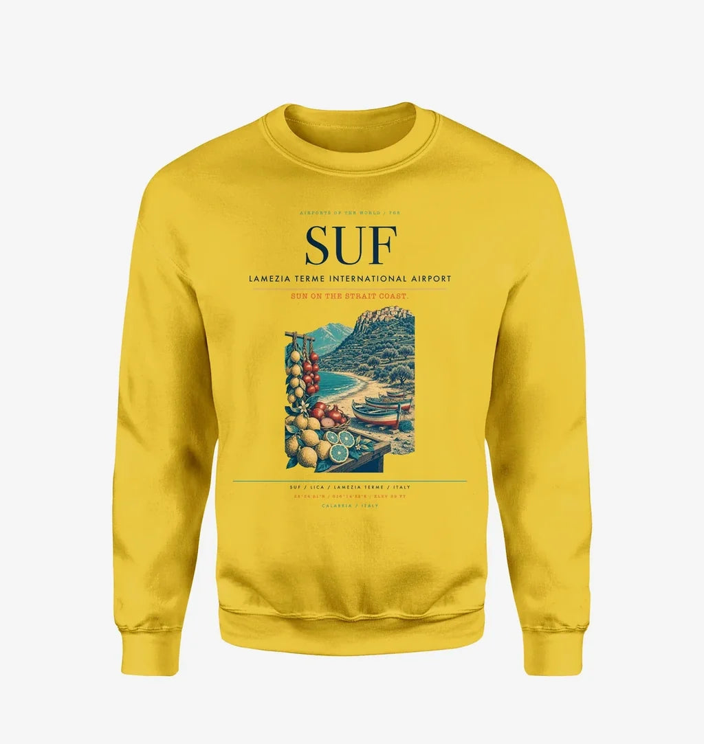 Lamezia Terme International Airport (SUF) design on yellow sweatshirt