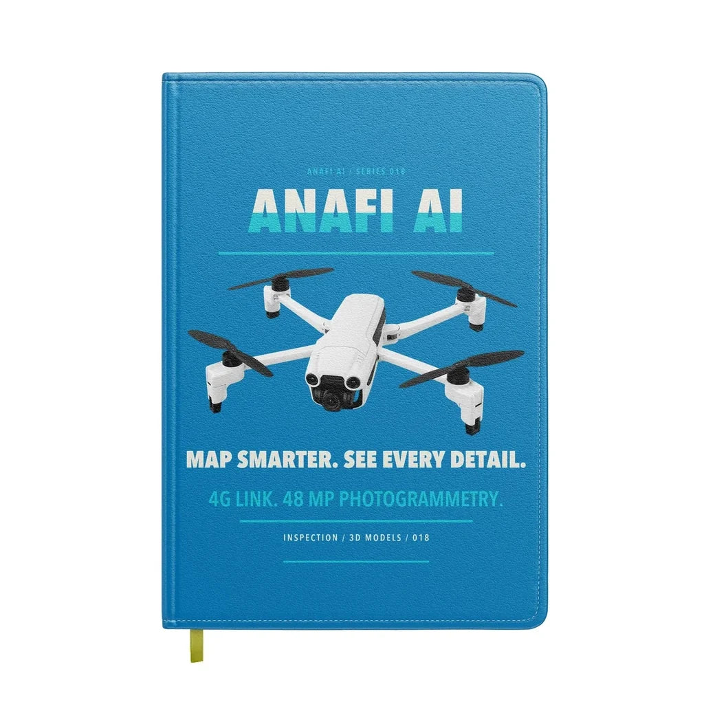 Parrot ANAFI Ai design on turquoise notebook