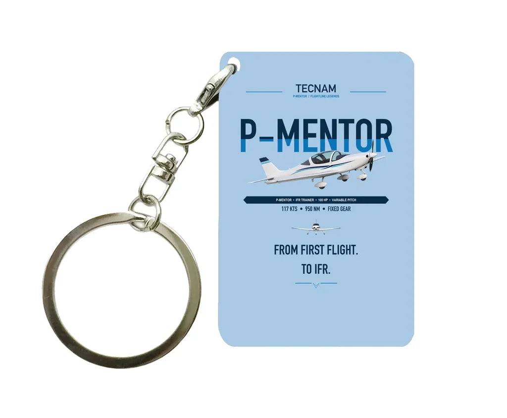 Tecnam P-Mentor design on light blue designed key chain, double-side print