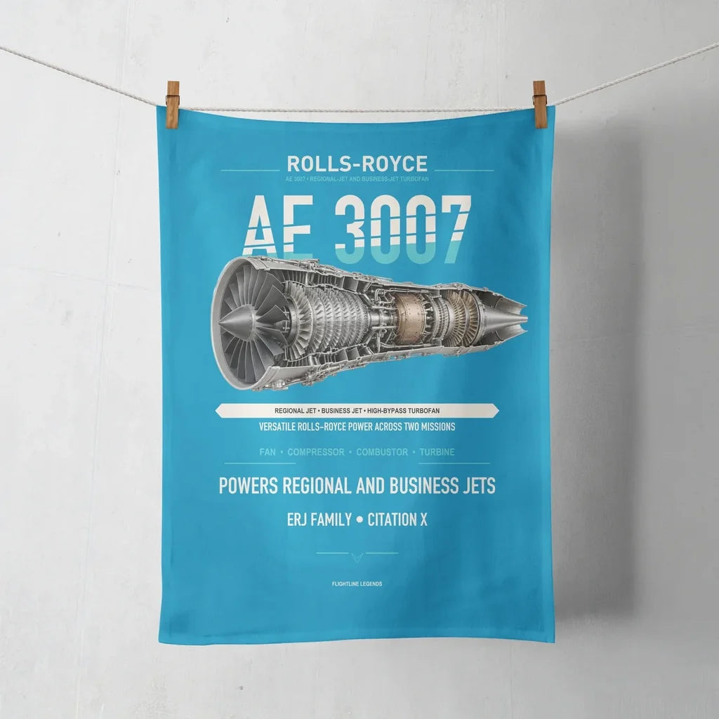 AE 3007 design on turquoise towel