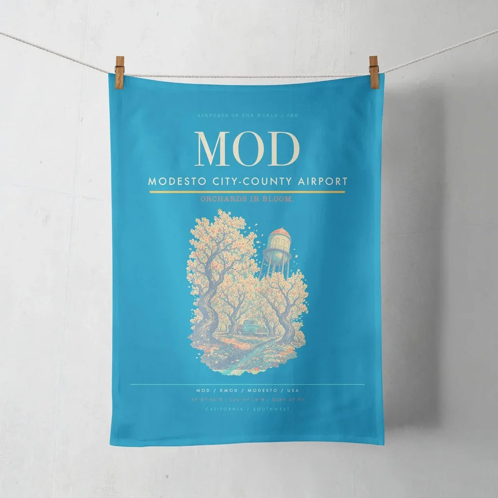 Modesto City-County Airport (MOD) design on turquoise towel