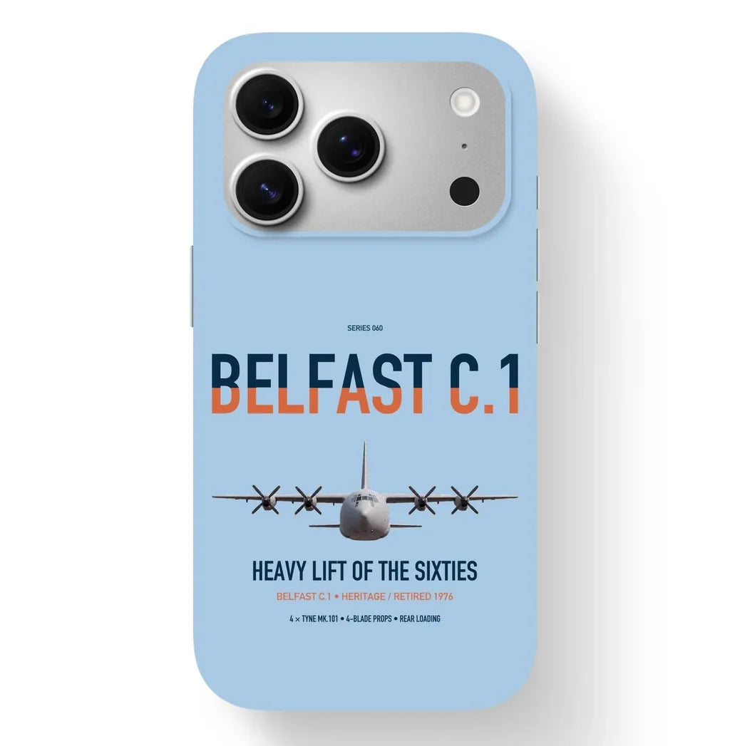 Short Belfast C.1 design on light blue magsafe iphone case, for iPhone 17 Pro