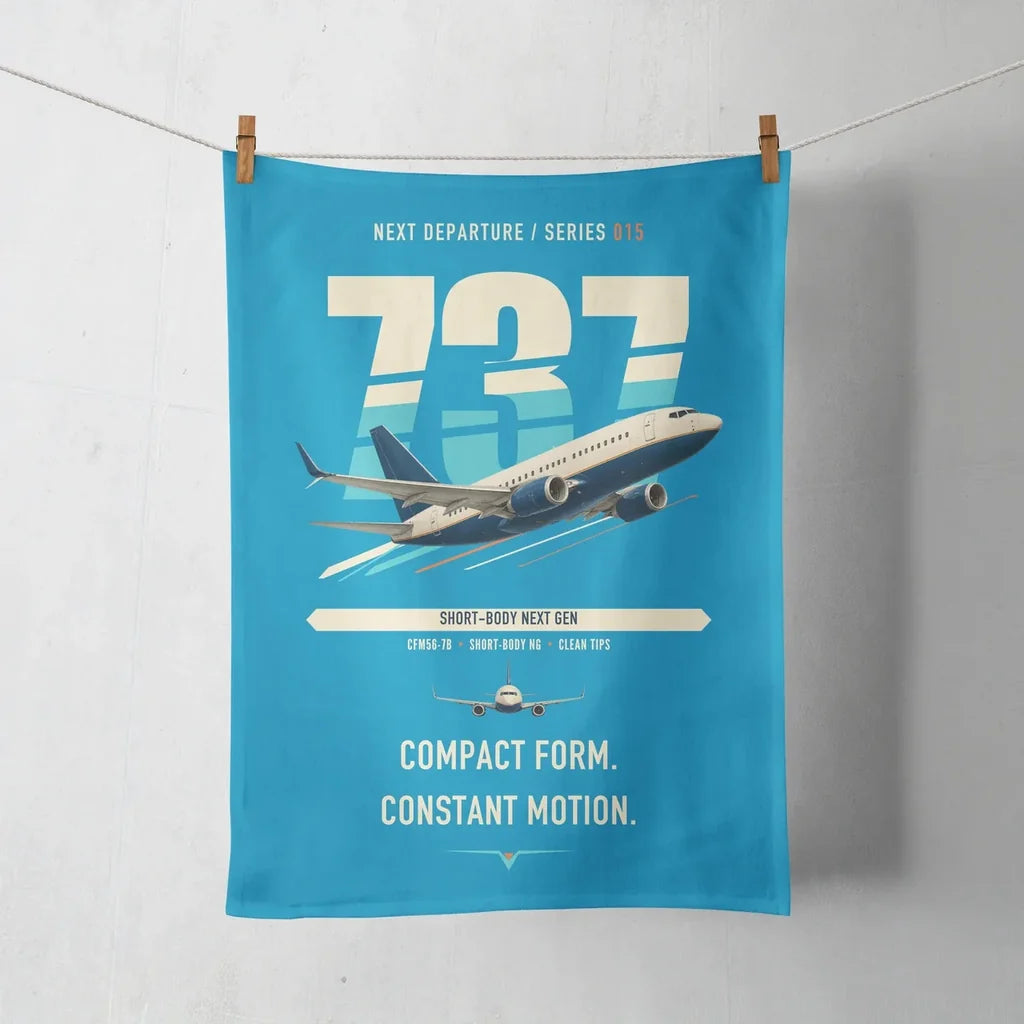 Boeing 737-700 NG design on turquoise towel