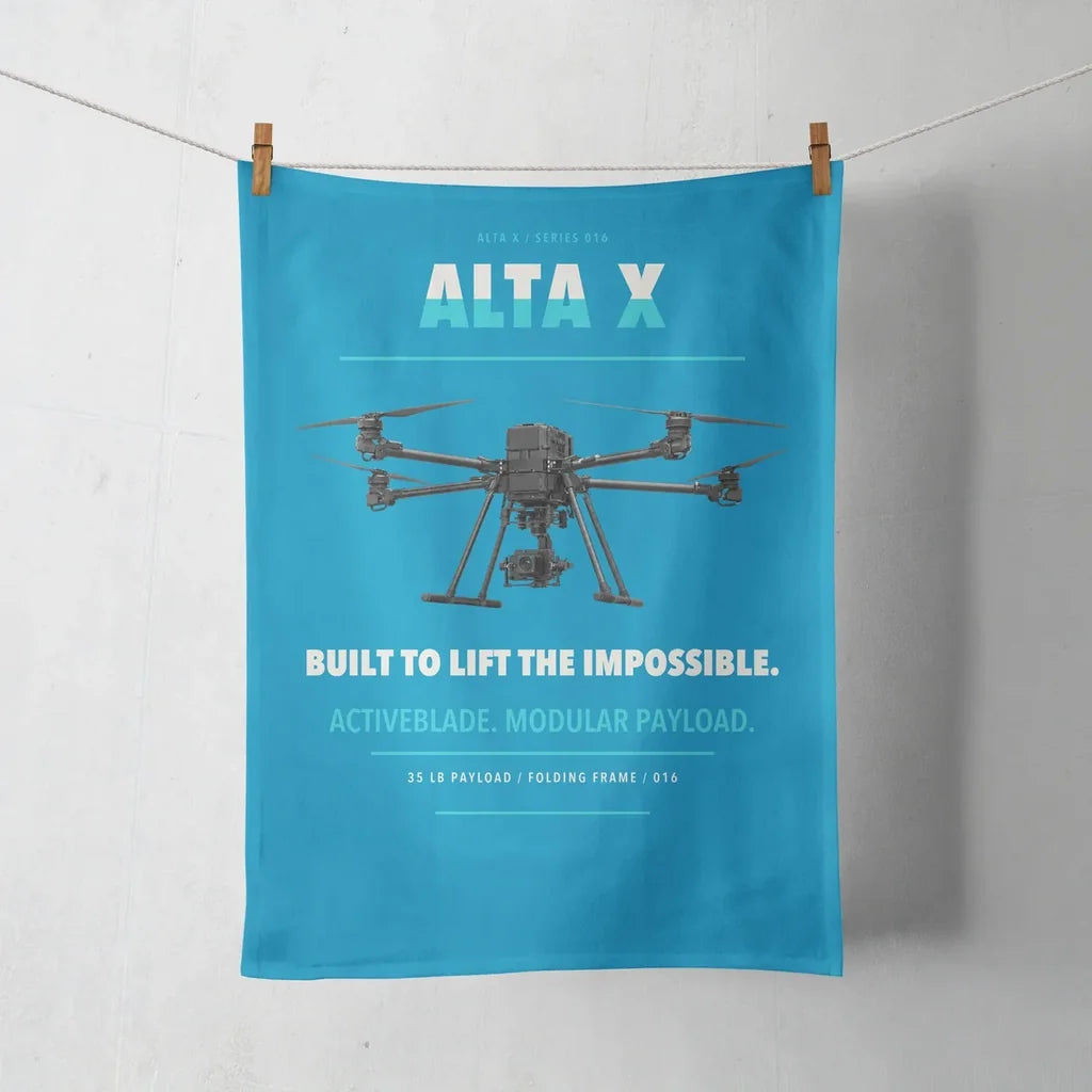 Freefly Alta X design on turquoise towel