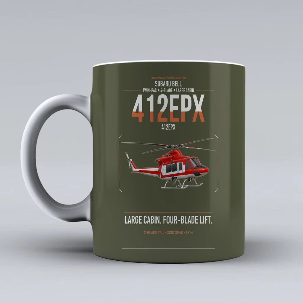 SUBARU Bell 412EPX design on green army ceramic mug, double-side print