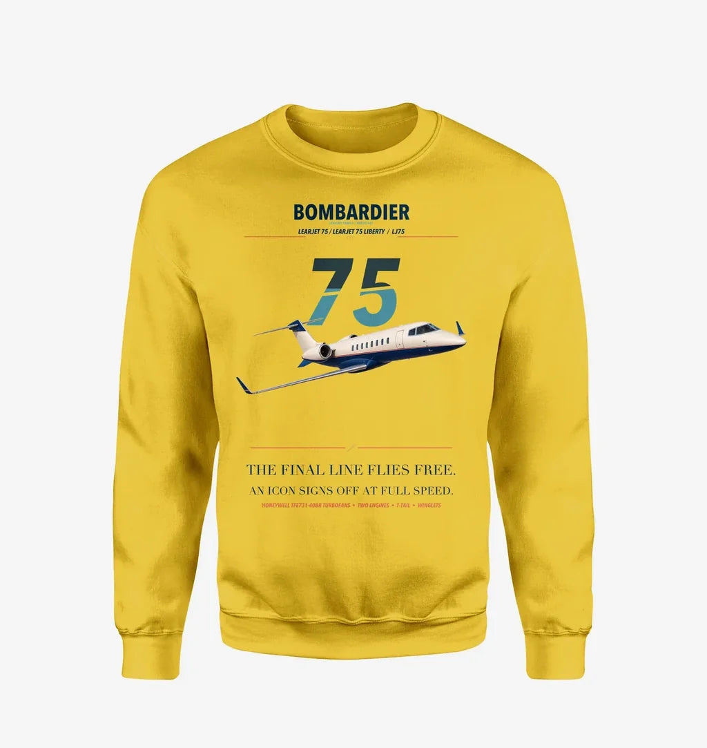 Bombardier Learjet 75 Liberty design on yellow sweatshirt