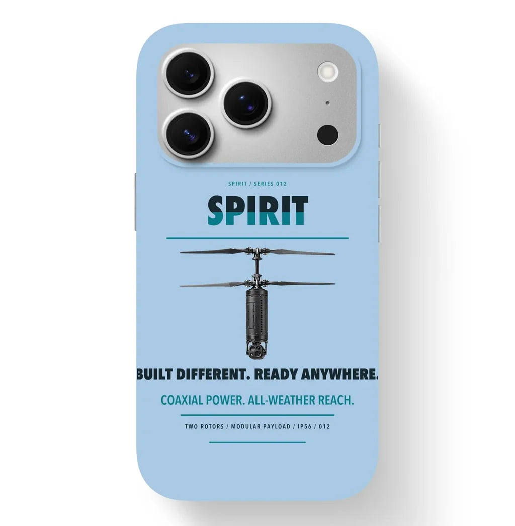 Ascent AeroSystems Spirit Case design on light blue iphone case