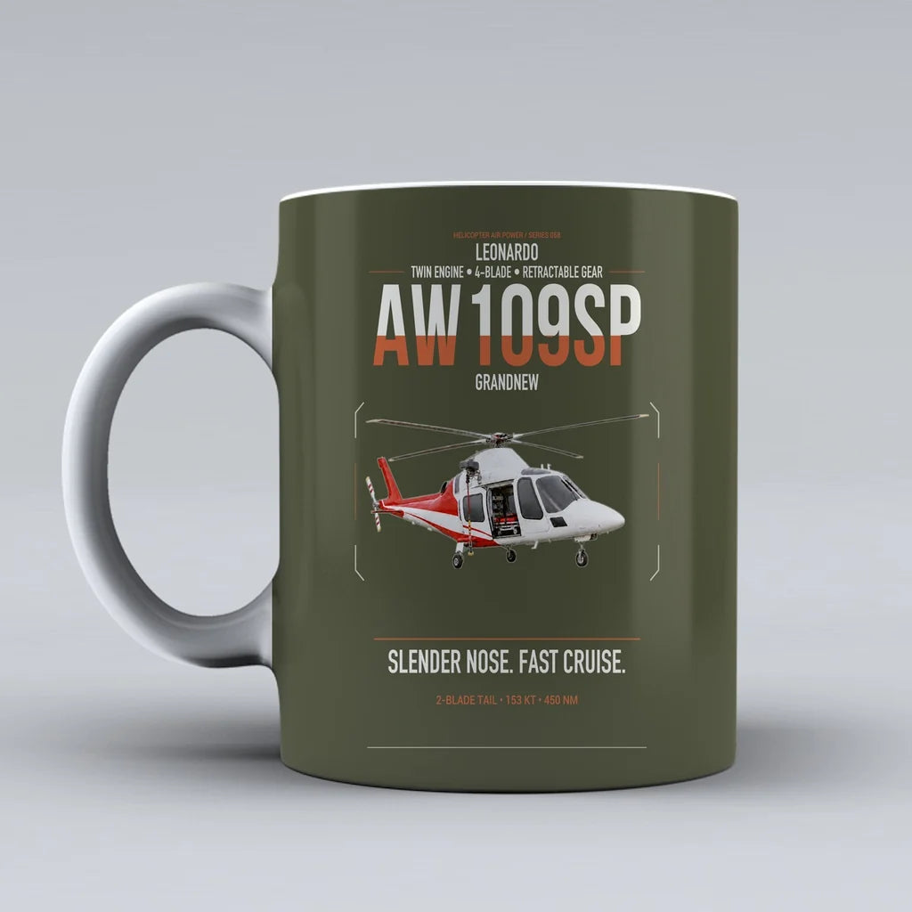 Leonardo AW109SP GrandNew design on green army ceramic mug, double-side print