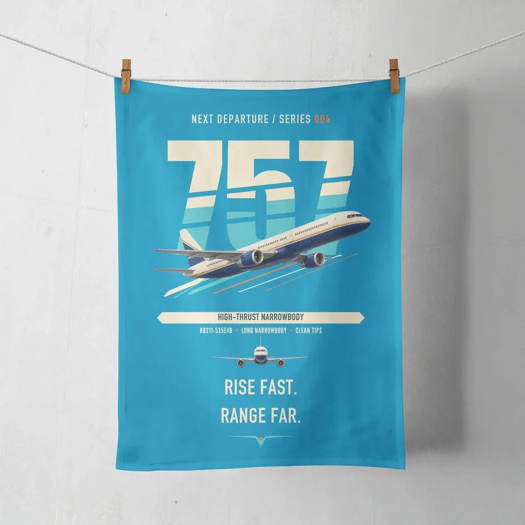 Boeing 757-200 design on turquoise towel
