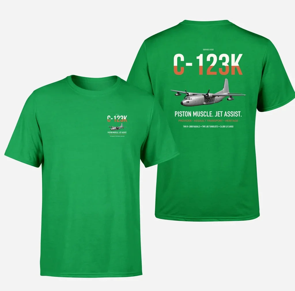 C-123K Provider design on green double-side t-shirt, double-side print