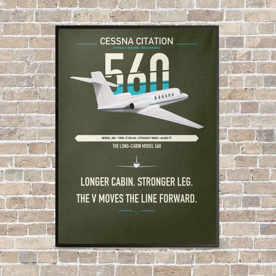 Cessna Citation 560 - Citation V vertical canvas print - framed - green army background