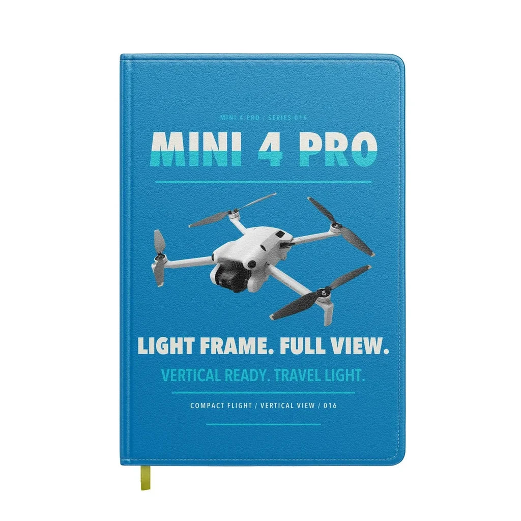 DJI Mini 4 Pro design on turquoise notebook