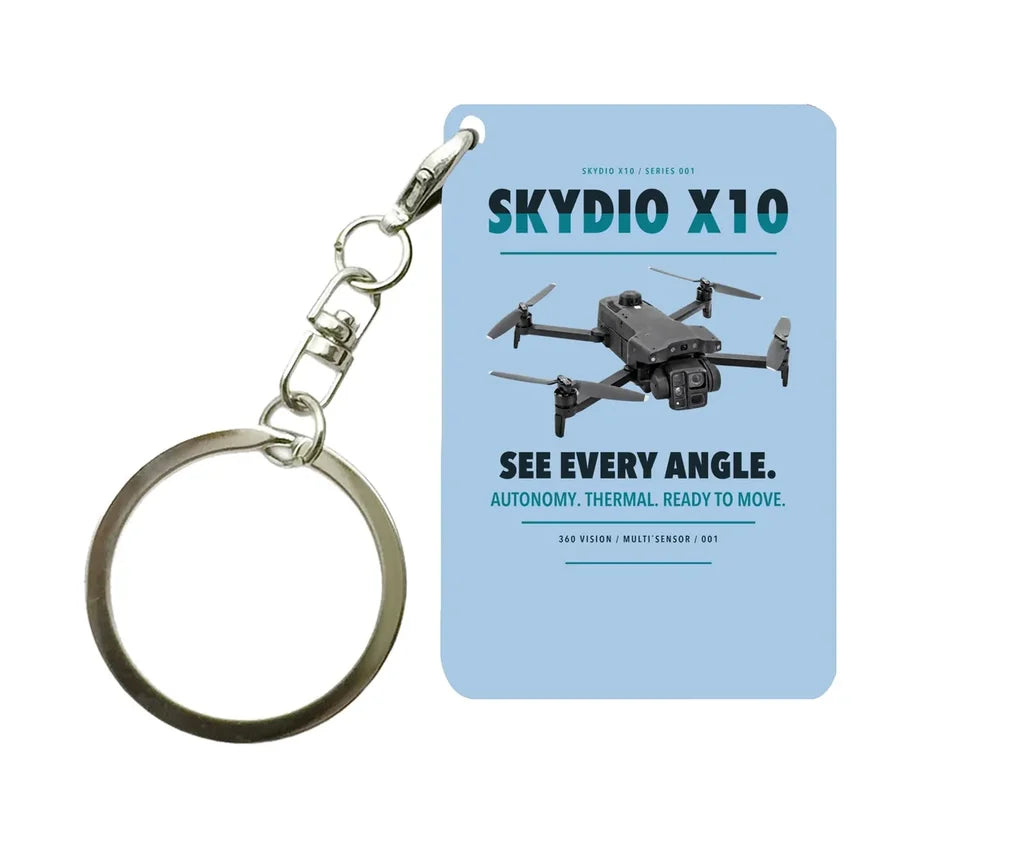 Skydio X10 Key Chain design on light blue key chain